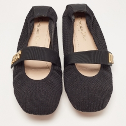 Pre Owned Dior Black Knit Fabric Mary Jane Ballet Flats Size 37.5