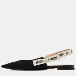 Dior Black Technical Fabric J'adior Slingback Flats Size 37