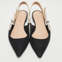 Dior Black Technical Fabric J'adior Slingback Flats Size 37