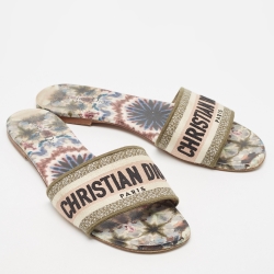 Dior Multicolor Canvas Dway  Flat Slides Size 41 