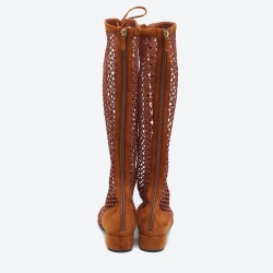 Christian Dior Brown Suede and Mesh Accents Knee Boots Size 40.5