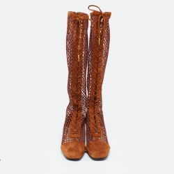 Christian Dior Brown Suede and Mesh Accents Knee Boots Size 40.5