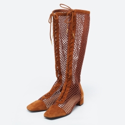 Christian Dior Brown Suede and Mesh Accents Knee Boots Size 40.5