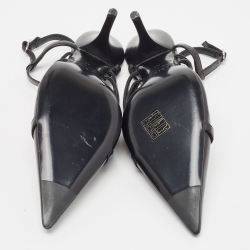 Pre Owned Dior Black Leather and Mink Fur Slingback Pumps Size 38