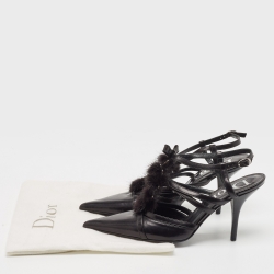 Pre Owned Dior Black Leather and Mink Fur Slingback Pumps Size 38