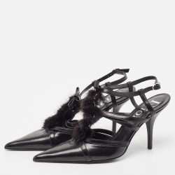 Pre Owned Dior Black Leather and Mink Fur Slingback Pumps Size 38