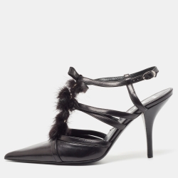 Pre Owned Dior Black Leather and Mink Fur Slingback Pumps Size 38