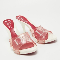 Dior Pink PVC Logo Open Toe Sandals Size 39.5