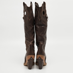 Pre Owned Dior Brown Leather Knee Length Cowboy Boots Size 39.5