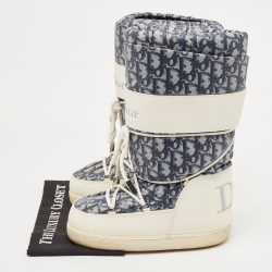 مملوكة مسبقًا Dior Blue/White Denim and Leather Moon Boots Size 35-37