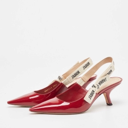 Dior Burgundy Patent Leather J'adior Slingback Pumps Size 38.5