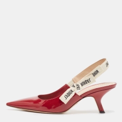 Dior Burgundy Patent Leather J'adior Slingback Pumps Size 38.5