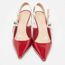 Dior Burgundy Patent Leather J'adior Slingback Pumps Size 38.5