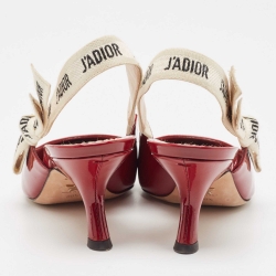 Dior Burgundy Patent Leather J'adior Slingback Pumps Size 38.5