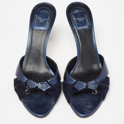 Pre Owned Dior Two Tone Blue Leather and Suede Bow Slide Sandals Size 39