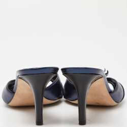 Pre Owned Dior Two Tone Blue Leather and Suede Bow Slide Sandals Size 39
