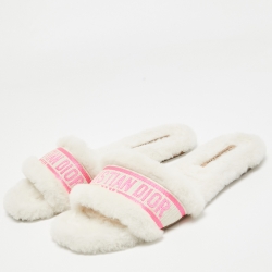 Pre Owned Dior Pink Embroidered Chez Moi Flat Slides Size 38