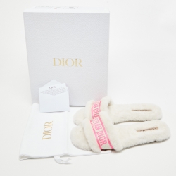 Pre Owned Dior Pink Embroidered Chez Moi Flat Slides Size 38