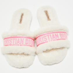 Pre Owned Dior Pink Embroidered Chez Moi Flat Slides Size 38
