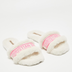 Pre Owned Dior Pink Embroidered Chez Moi Flat Slides Size 38