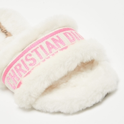 Pre Owned Dior Pink Embroidered Chez Moi Flat Slides Size 38