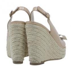 Pre Owned Dior Beige Patent Bow Espadrilles Slingback Wedges Size 37