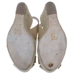 Pre Owned Dior Beige Patent Bow Espadrilles Slingback Wedges Size 37