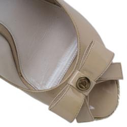 Pre Owned Dior Beige Patent Bow Espadrilles Slingback Wedges Size 37
