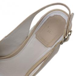 Pre Owned Dior Beige Patent Bow Espadrilles Slingback Wedges Size 37