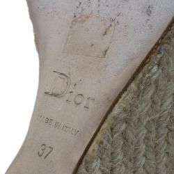 Pre Owned Dior Beige Patent Bow Espadrilles Slingback Wedges Size 37