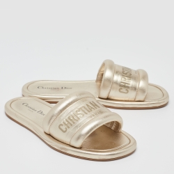 Dior Gold Leather Every D Slide Flats Size 38