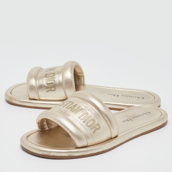 Dior Gold Leather Every D Slide Flats Size 38