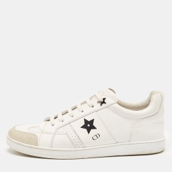 Pre Owned Dior White Leather and Suede D-star Sneakers Size 39