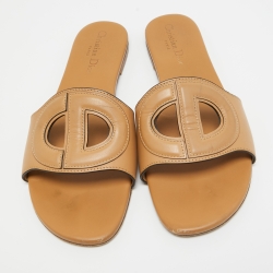 Dior Brown Leather D-club Flat Slides Size 39.5 
