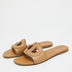 Dior Brown Leather D-club Flat Slides Size 39.5 