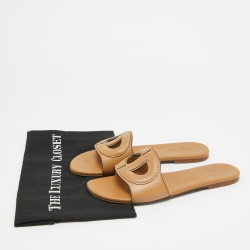Dior Brown Leather D-club Flat Slides Size 39.5 