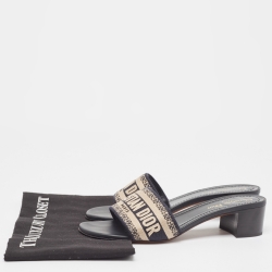 Pre Owned Dior Beige/Navy Blue Embroidered Canvas Dway Slide Sandals Size 38