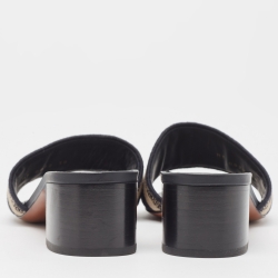 Pre Owned Dior Beige/Navy Blue Embroidered Canvas Dway Slide Sandals Size 38