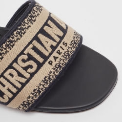 Pre Owned Dior Beige/Navy Blue Embroidered Canvas Dway Slide Sandals Size 38