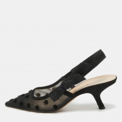Dior Black Mesh and Suede J'adior Slingback Pumps Size 37.5