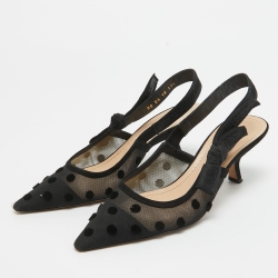 Dior Black Mesh and Suede J'adior Slingback Pumps Size 37.5