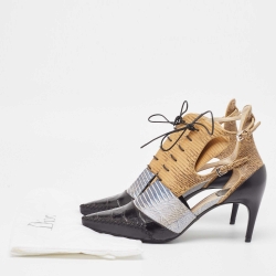Dior Tricolor Lizard Embossed and Croc Embossed Cut Out Ankle Boots Size 39