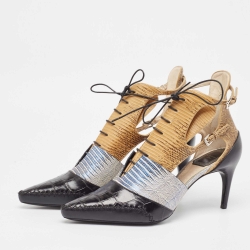 Dior Tricolor Lizard Embossed and Croc Embossed Cut Out Ankle Boots Size 39