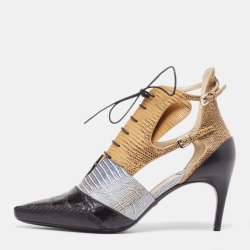 Dior Tricolor Lizard Embossed and Croc Embossed Cut Out Ankle Boots Size 39