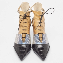 Dior Tricolor Lizard Embossed and Croc Embossed Cut Out Ankle Boots Size 39