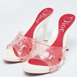 Dior Pink PVC Logo Open Toe Slide Sandals Size 37