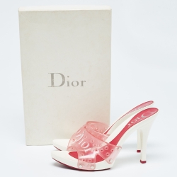 Dior Pink PVC Logo Open Toe Slide Sandals Size 37