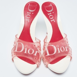 Dior Pink PVC Logo Open Toe Slide Sandals Size 37