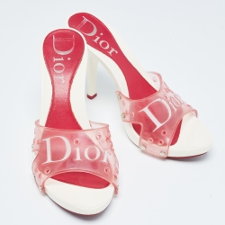 Dior Pink PVC Logo Open Toe Slide Sandals Size 37
