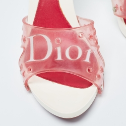 Dior Pink PVC Logo Open Toe Slide Sandals Size 37